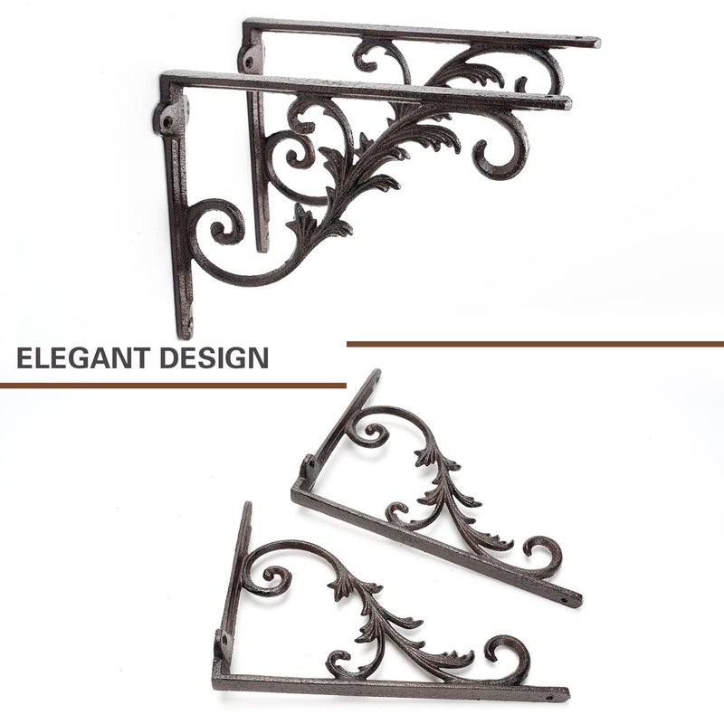 Sungmor Cast Iron Brackets for Shelves, 2PC Rustic Brown, 10.3 Inch Width, Heavy Duty Strong Iron Shelf Brackets, Vintage Decorative Shelving Corbels, Right Angle Corner Wall Board Support Brackets - Image 4